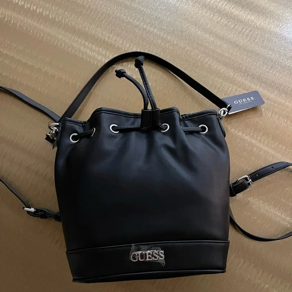 Guess Leather Bucket Backpack Cutie ? Guess Davie Backpack Bag in Black ? Dimensions: L  main image 4